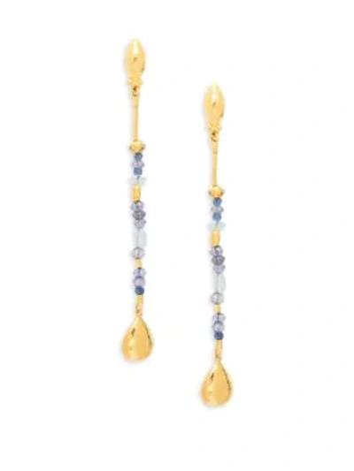 Shop Gurhan Delicate Hue Collection Flurries Two-tone Multi-stone Long Earrings In Gold