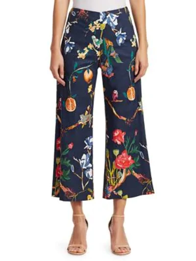 Shop Tanya Taylor Evelyn Floral Wide Leg Crop Pants In Jungle Navy