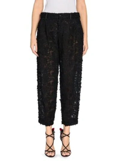 Shop Dolce & Gabbana Lace Embroidery Crop Pants In Black