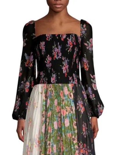 Shop Amur Beverly Floral Puff Sleeve Top In Black