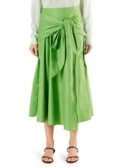 Shop Tibi Glossy Plainweave Tie-front Midi Skirt In Grass