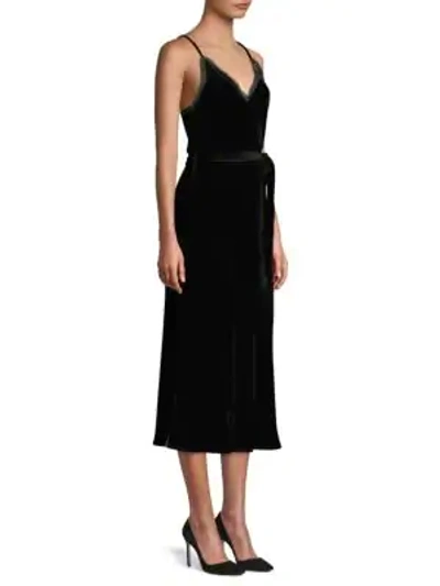 Shop Frame Tie-waist Velvet Midi Slip Dress In Noir