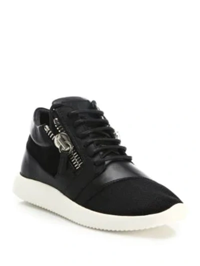 Shop Giuseppe Zanotti Leather & Mesh Side-zip Sneakers In Black