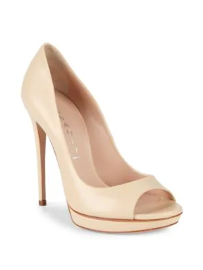 Shop Casadei Minorca Leather Platform Pumps In Nude