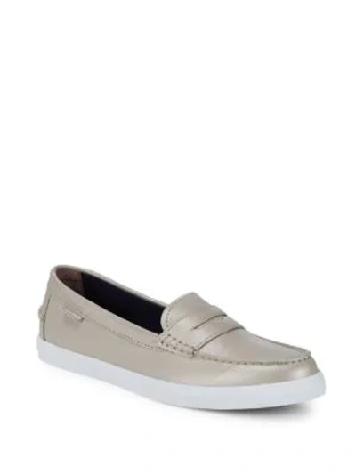 Shop Cole Haan Nantucket Leather Penny Loafers In Silver