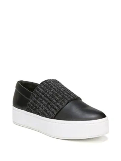 Shop Vince Weadon Leather Knit Platform Sneakers In Black