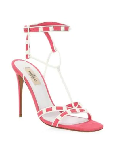 Shop Valentino Rockstud Ankle Strap Sandals In Pink