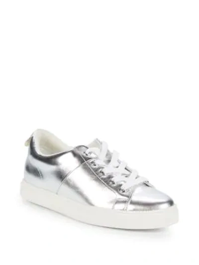 Shop Saks Fifth Avenue Talico Metallic Leather Sneakers In Silver