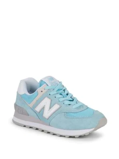 Shop New Balance Logo Lace-up Sneakers In Blue
