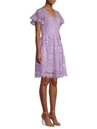 Shop Shoshanna Giorgia Lace Fit-and-flare Dress In Lavender