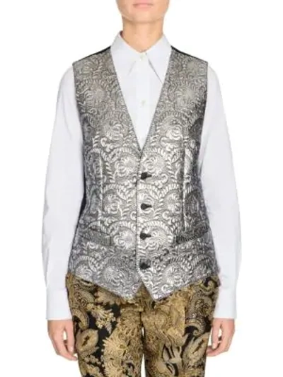 Shop Dolce & Gabbana Textured Floral Vest In Silver