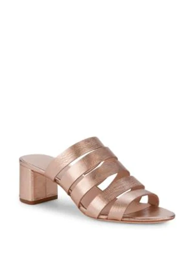 Shop Loeffler Randall Finley Metallic Leather Strappy Mules In Rose Gold