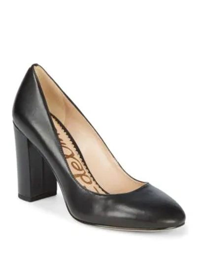 Shop Sam Edelman Stillson Leather Block Heel Pumps In Black