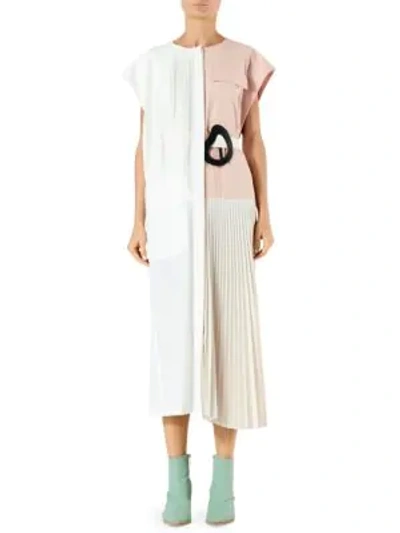 Shop Tibi Edith Contrast Pleated Midi Dress In Blush Multi