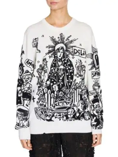 Shop Dolce & Gabbana Cartoon Intarsia Knit Wool Sweater In White Black
