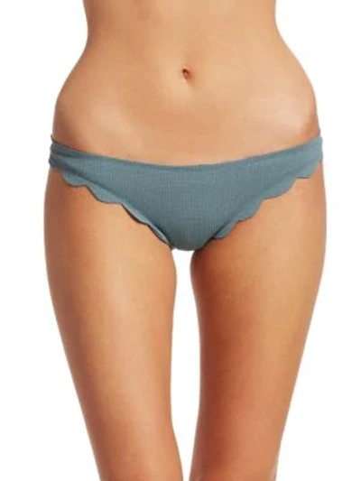 Shop Marysia Broadway Scallop-edge Bikini Bottom In Smoke Blue