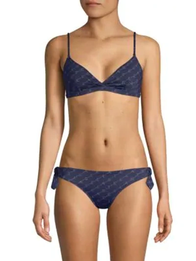 Shop Stella Mccartney Women's Stella Monogram Triangle Bikini Top In Blue Cream