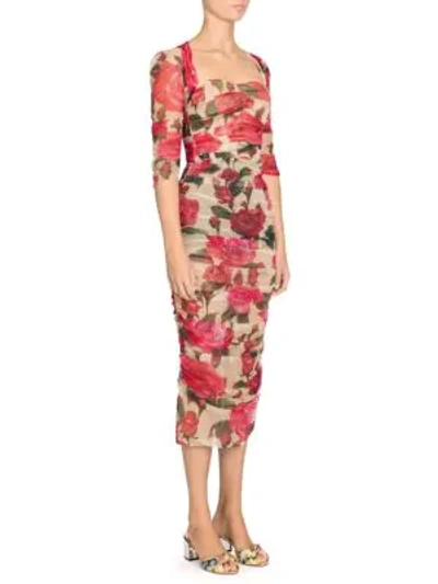 Shop Dolce & Gabbana Ruched Midi Sheath Dress In Multi