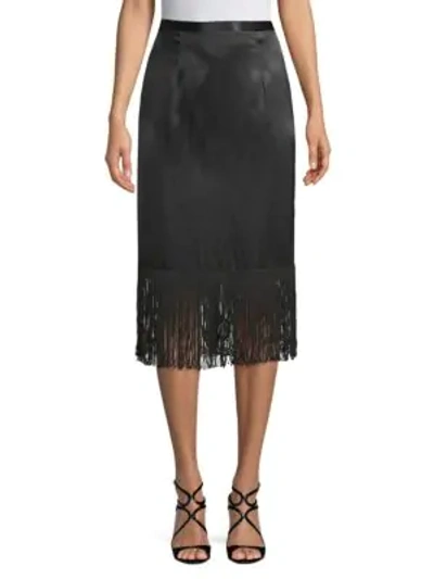 Shop Tracy Reese Fringed Silk Skirt In Black