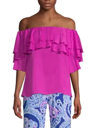 Shop Lilly Pulitzer Haylee Off-the-shoulder Blouse In Wine Spritzer