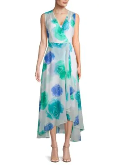 Shop Calvin Klein Floral Wrap Midi Dress In Lagoon