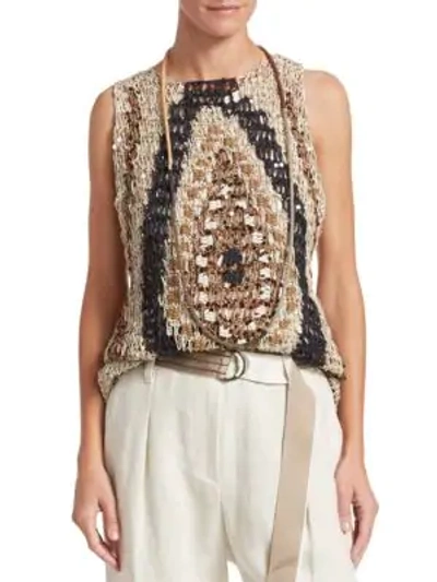 Shop Brunello Cucinelli Paillette Knit Sleeveless Top In Oat Bark Onyx