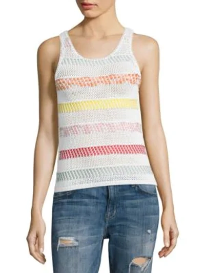 Shop Alice And Olivia Trinity Textured Striped Shell In White Multi