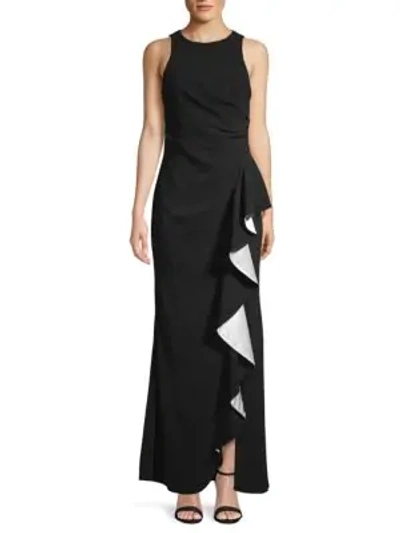 Shop Carmen Marc Valvo Infusion Women's Ruffle Front Gown In Black White