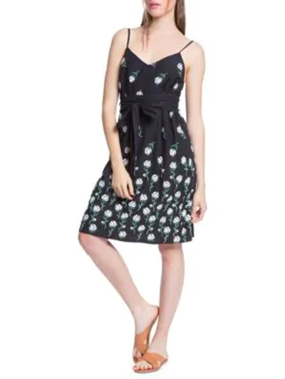 Shop Plenty By Tracy Reese Tie-waist Floral Flare Dress In Black
