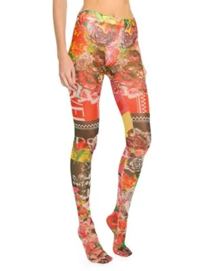 Shop Versace Floral Print Tights In Multi