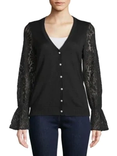 Shop Karl Lagerfeld Lace-accented Cardigan In Black