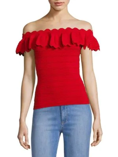 Shop Alice And Olivia Janella Off-the-shoulder Top In Perfect Poppy
