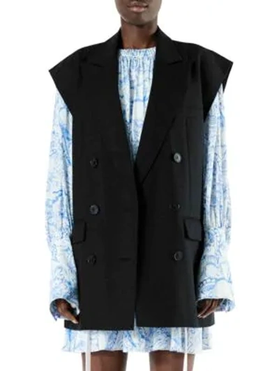 Shop Tibi Tropical Wool Double-breasted Vest In Black