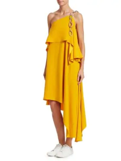 Shop Monse Shoulder Chain Draped Dress In Yellow