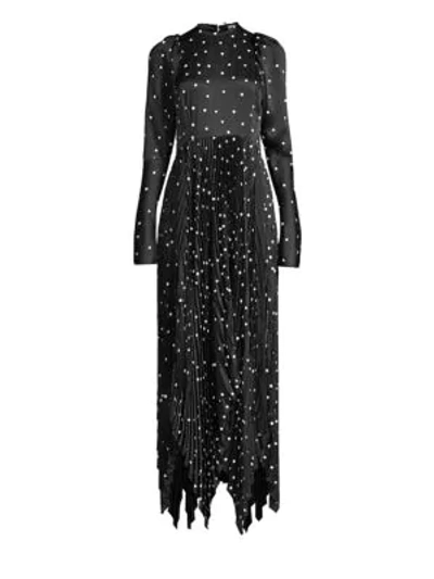 Shop Khaite Greta Pleated Polka Dot Dress In Black