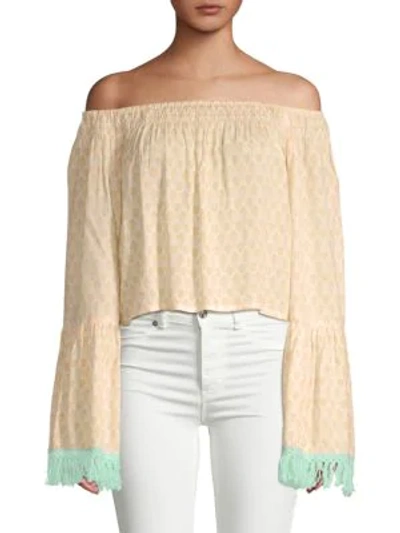 Shop Raga Gypsy Off-the-shoulder Bell-sleeve Top In Eggshell