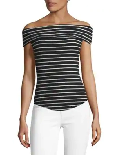 Shop Free People Striped Off-the-shoulder Top In Black