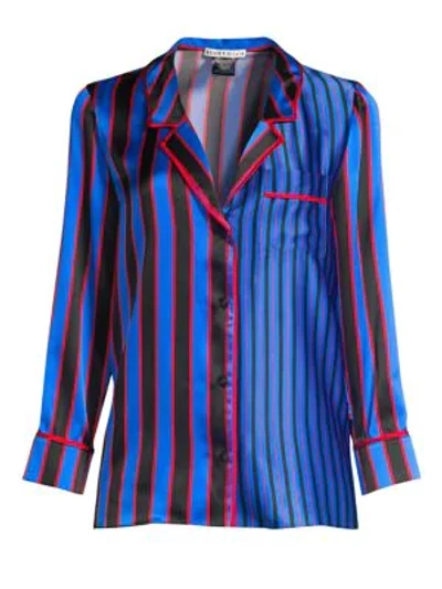 Shop Alice And Olivia Keir Striped Silk Pajama Top In Tricolor