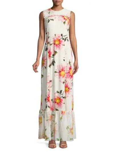 Shop Karl Lagerfeld Women's Floral Sleeveless Maxi Dress In Ivory Multi