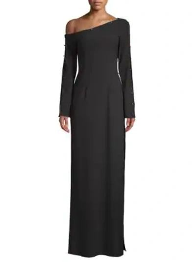 Shop Zac Posen Studded Asymmetrical Gown In Black