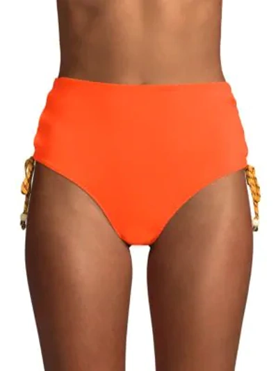 Shop Stella Mccartney Lacing High-waist Bikini Bottom In Orange