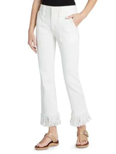 Shop Chloé Slim-leg Fringed Jeans In White