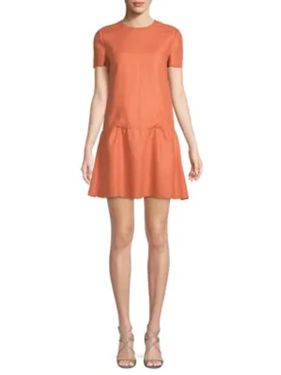 Shop Valentino Linen Flounce Mini Dress In Orange