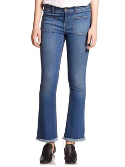 Shop Stella Mccartney Skinny Kick-flare Frayed-hem Jeans In Dark Blue