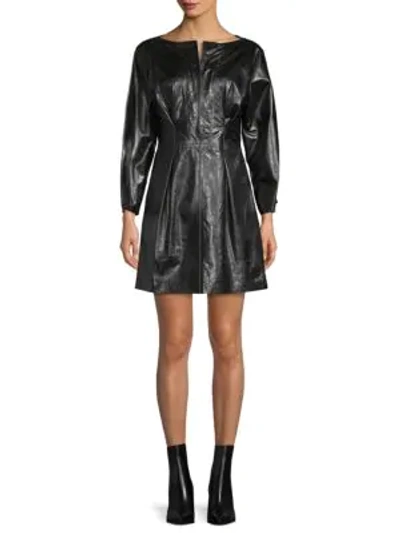 Shop Isabel Marant Pleated Leather Mini Dress In Black