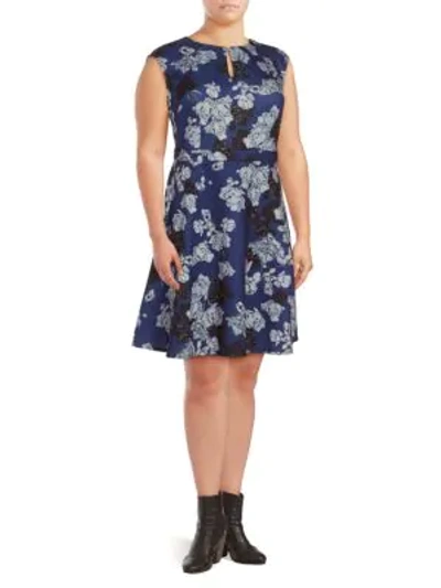 Shop Alexia Admor Plus Floral Fit-&-flare Dress In Navy Floral