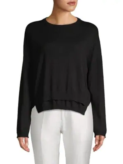 Shop Inhabit Double Hem Cotton Sweater In Black
