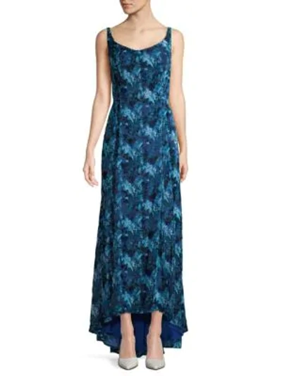 Shop Carolina Herrera Floral High-low Long Dress In Blue