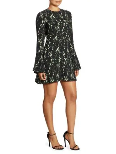 Shop A.l.c Trixie Printed Silk Bell-sleeve Mini Dress In Forest Eggshell
