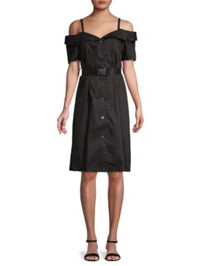 Shop Grey Lab Cold-shoulder Cotton Knee-length Dress In Black
